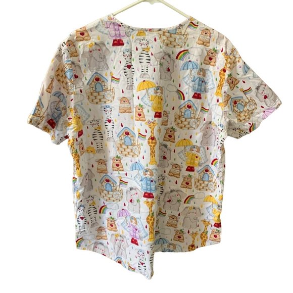 Cherokee Womens Size XL Noah Ark Animals Angel Scrub Top Shirt Short Sleeve Nurs - Picture 3 of 4